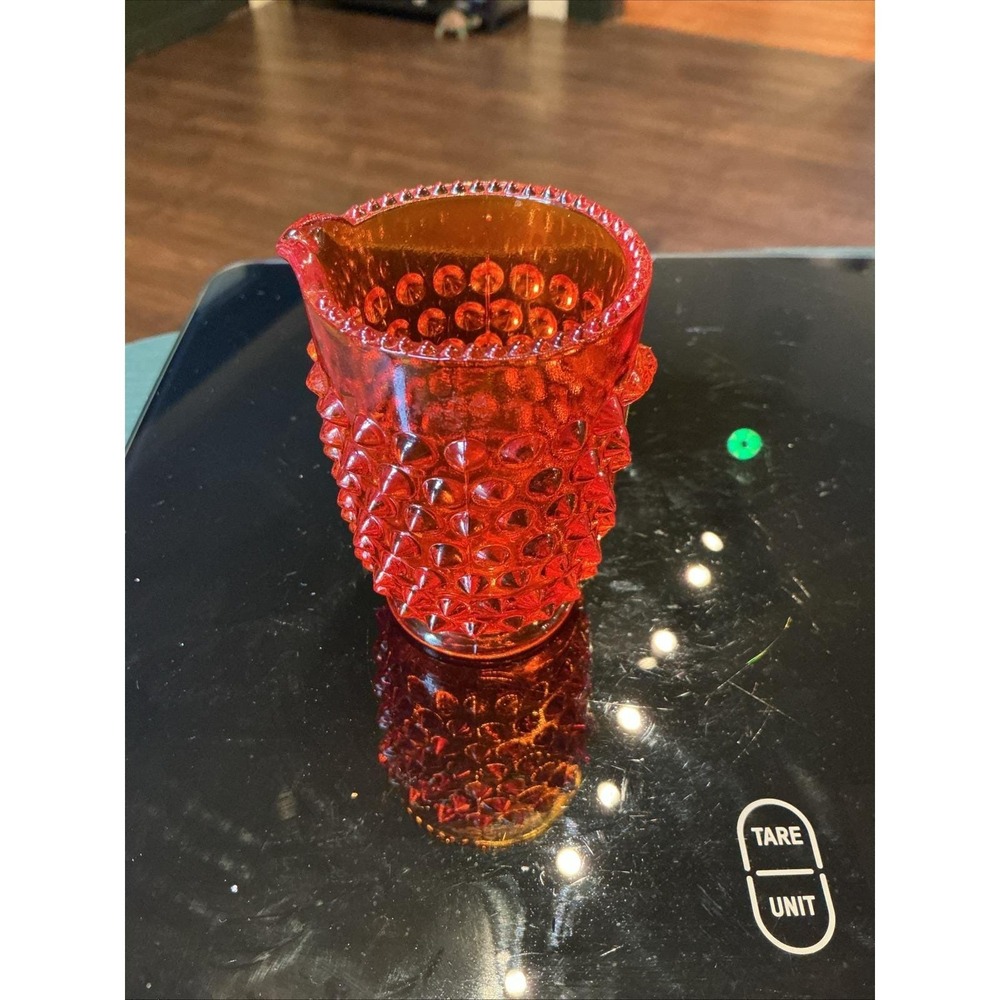 Vintage 3" Fenton Amberina Hobnail Glass Creamer Pitcher Red Orange Art Glass